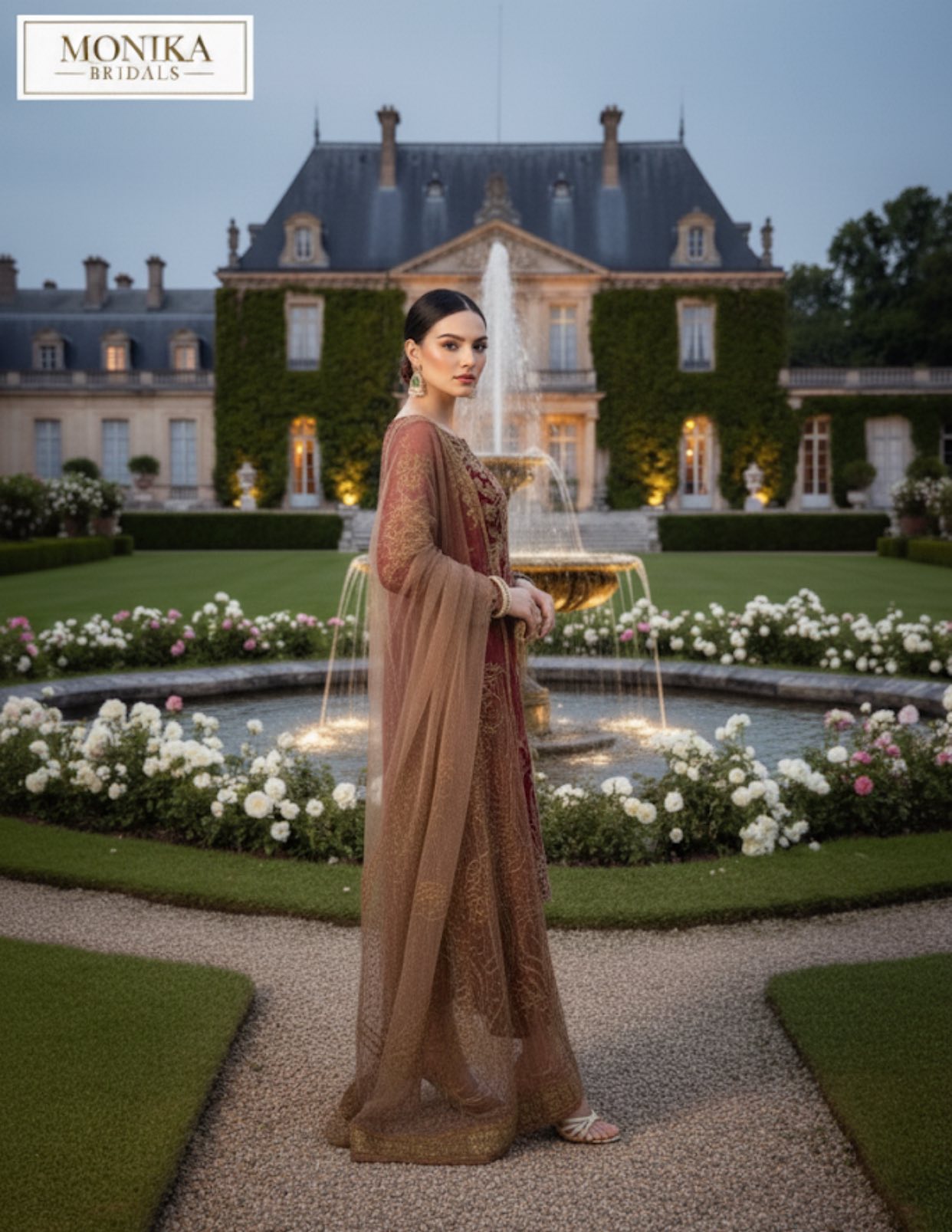 MAROON THREE PIECE CHIFFON SUIT