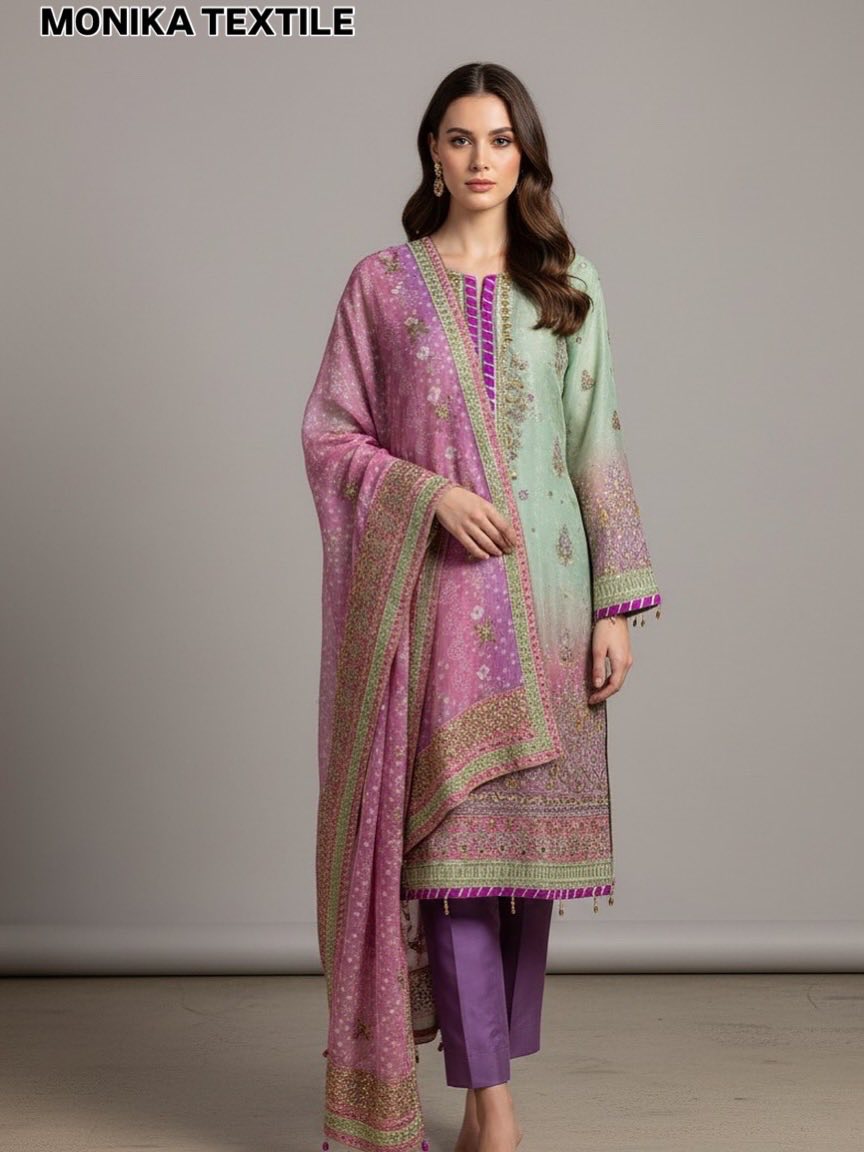 DIGITAL PRINTED CHIFFON EMBRIODED DRESS