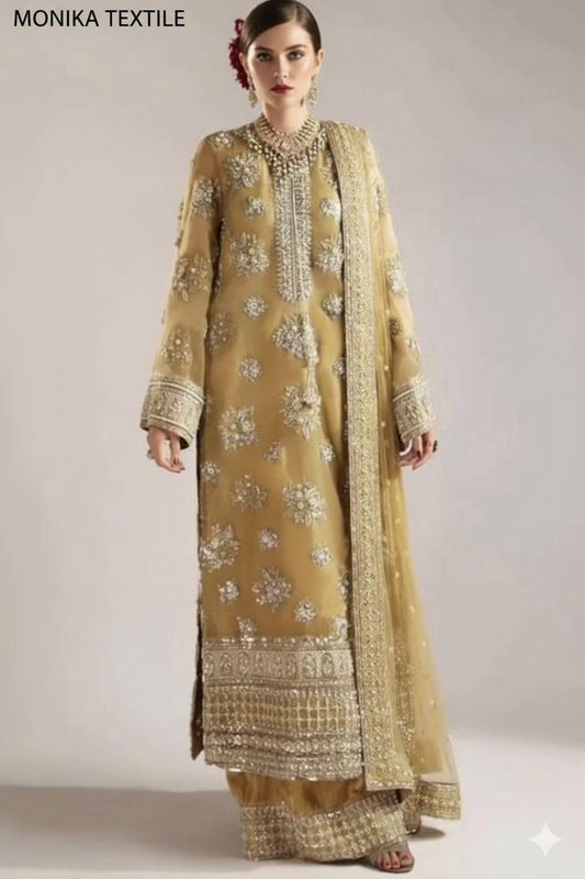 MEHINDI GREEN THREE PIECE SUIT WITH ADA WORK