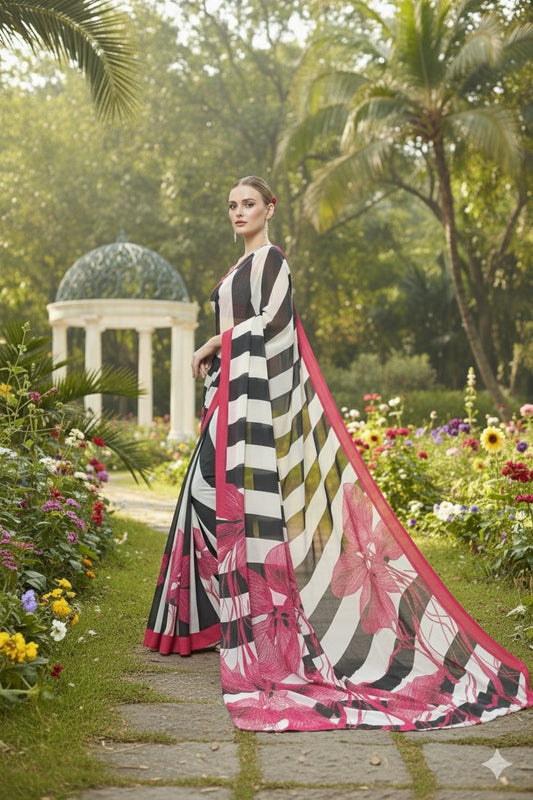Black striped Shamose silk sarees