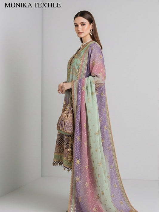 DIGITAL PRINTED CHIFFON EMBRIODED DRESS