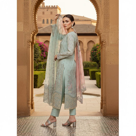 ORGANZA AQUA THREE PIECE DRESS