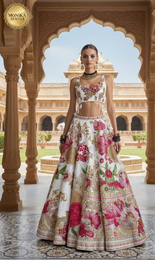 SHAMOSE SILK LEHANGA 6.5 YARDS