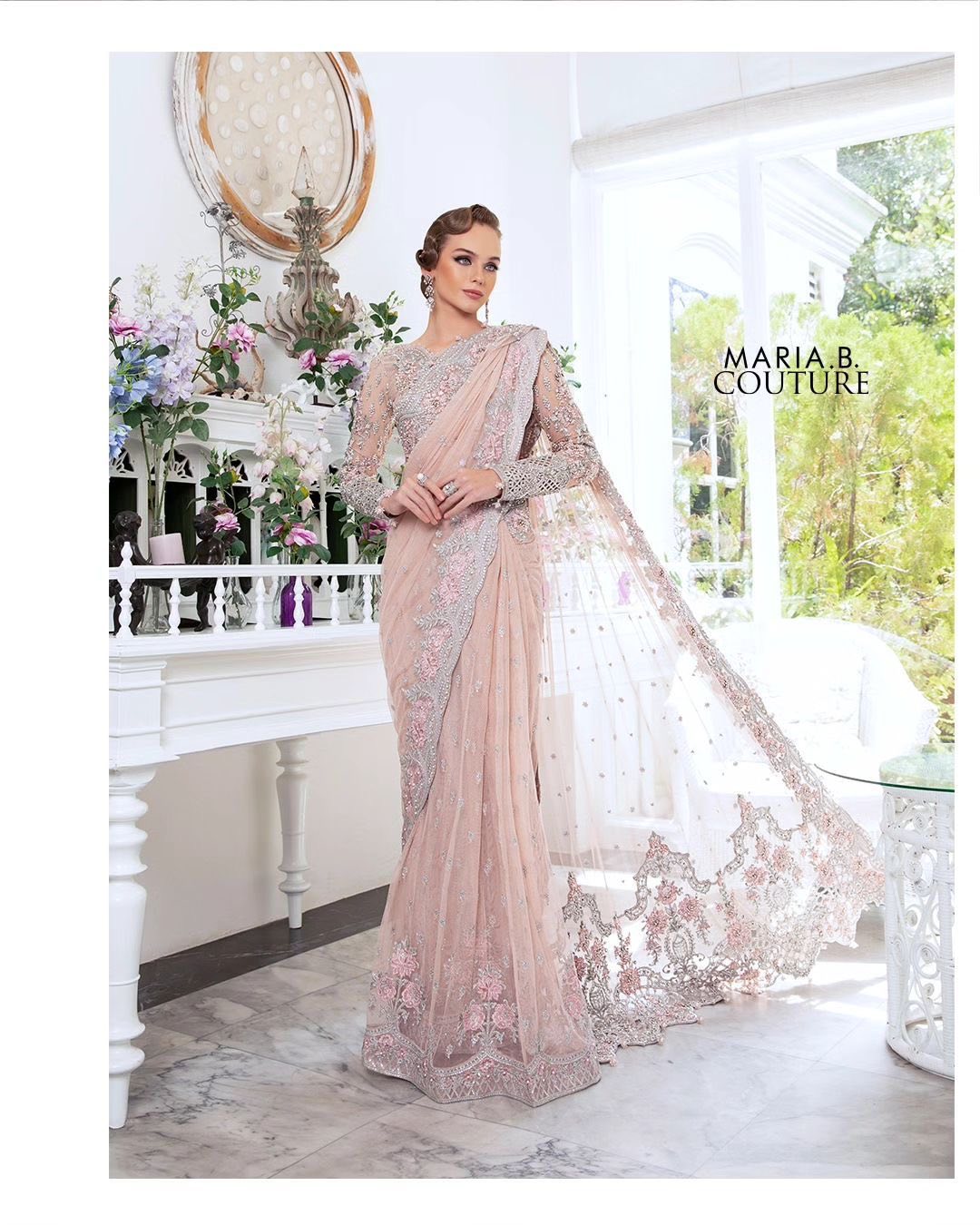 NET 7.5 YARDS POWDER PINK SAREE