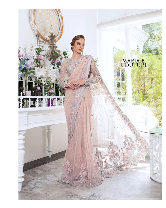 NET 7.5 YARDS POWDER PINK SAREE