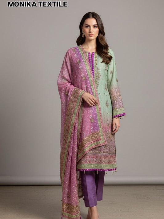 DIGITAL PRINTED CHIFFON EMBRIODED DRESS