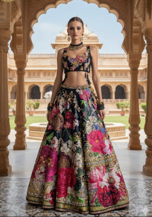 DIGITAL PRINTED MIRROR WORK LEHANGA