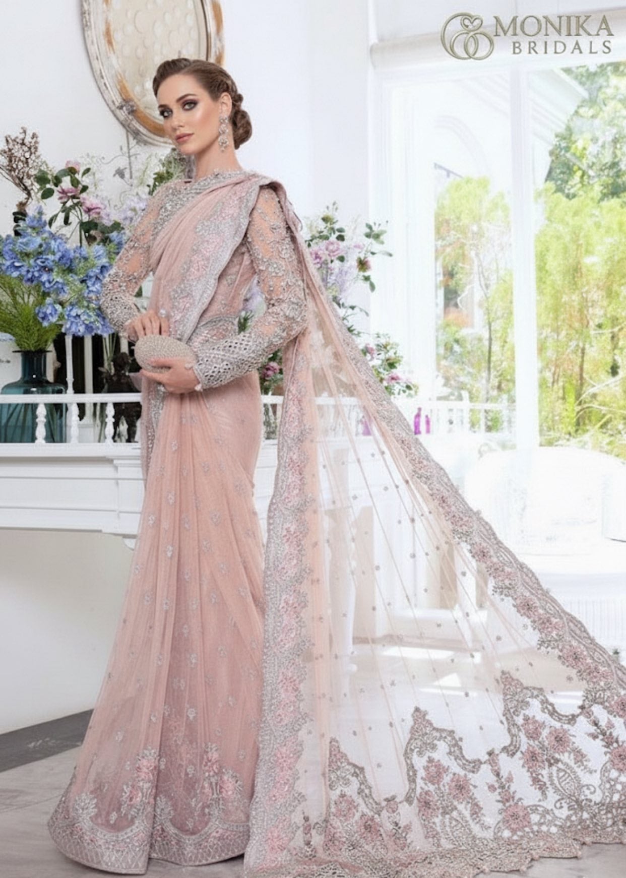 NET 7.5 YARDS POWDER PINK SAREE