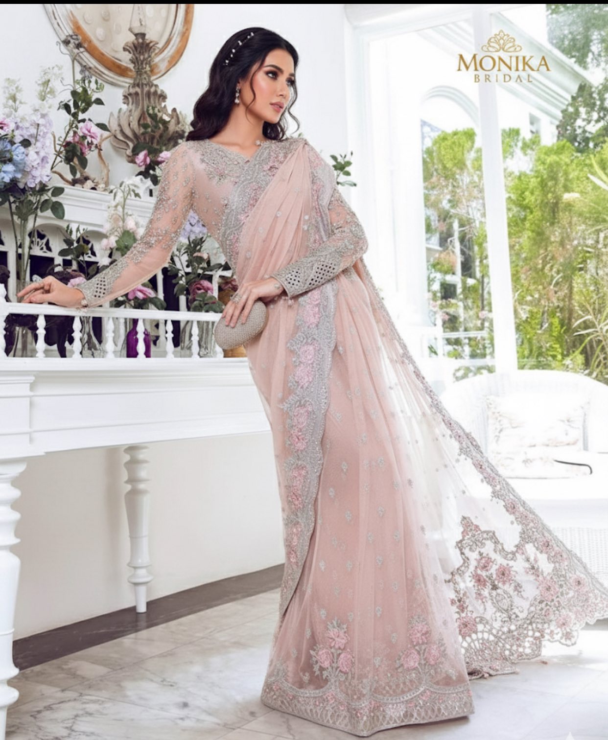 NET 7.5 YARDS POWDER PINK SAREE