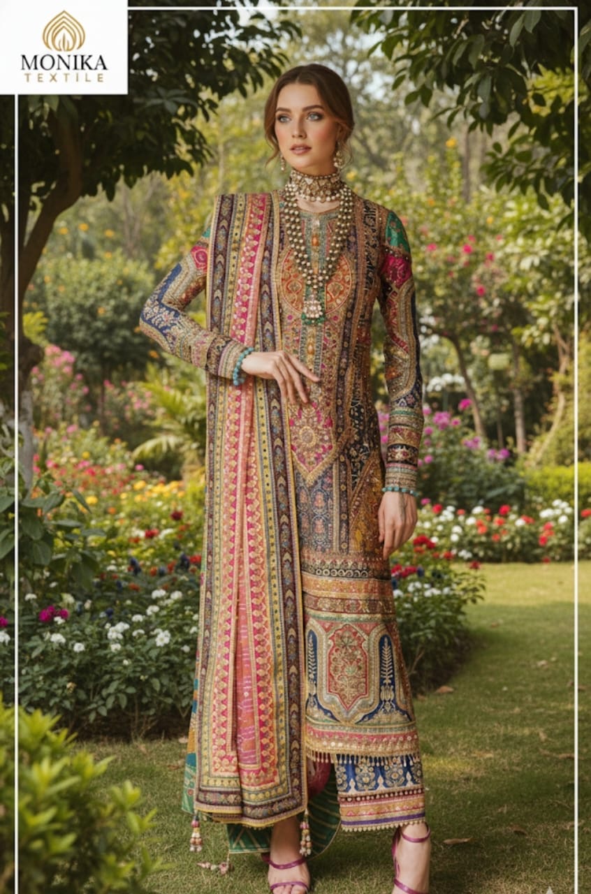 Shamose silk digital printed suit